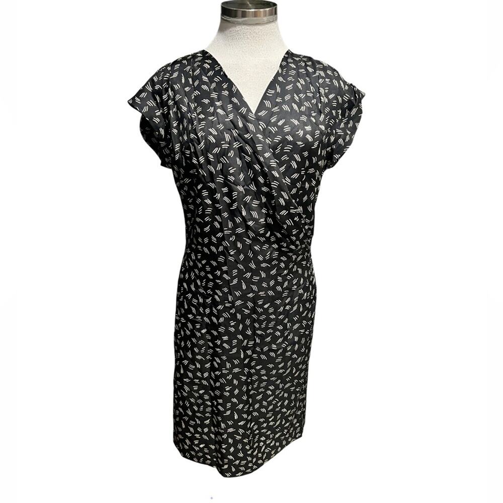 Lafayette 148 New York 100% Silk Faux Wrap Style Dress Black/White Size 6